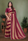 Graceful Maroon & Beige Striped Silk Blend Saree with Designer Lace Border