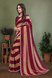 Graceful Maroon & Beige Striped Silk Blend Saree with Designer Lace Border