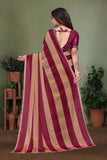 Graceful Maroon & Beige Striped Silk Blend Saree with Designer Lace Border