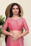 Elegant Pink Chiffon Saree with Silver Ston Work Border
