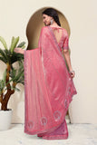 Elegant Pink Chiffon Saree with Silver Ston Work Border