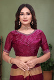 Graceful Maroon & Beige Striped Silk Blend Saree with Designer Lace Border