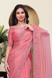 Elegant Pink Chiffon Saree with Silver Ston Work Border