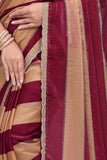 Graceful Maroon & Beige Striped Silk Blend Saree with Designer Lace Border