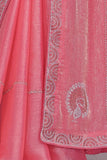 Elegant Pink Chiffon Saree with Silver Ston Work Border