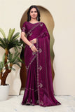 Elegant wine Designer Saree with Intricate Embroidery
