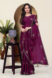 Elegant wine Designer Saree with Intricate Embroidery