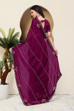 Elegant wine Designer Saree with Intricate Embroidery