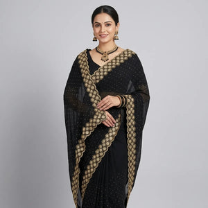 Elegant Black Stone Work Saree for Party, Wedding & Festive Wear