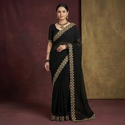 Elegant Black Stone Work Saree for Party, Wedding & Festive Wear