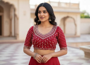 Elegant Maroon Embroidered Readymade Blouse for Women | Designer Party Wear Blouse