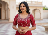 Elegant Maroon Embroidered Readymade Blouse for Women | Designer Party Wear Blouse