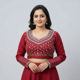 Elegant Maroon Embroidered Readymade Blouse for Women | Designer Party Wear Blouse