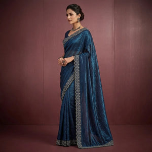 Elegant Navy Blue Stone Work Saree with Designer Border | Premium Party Wear Saree