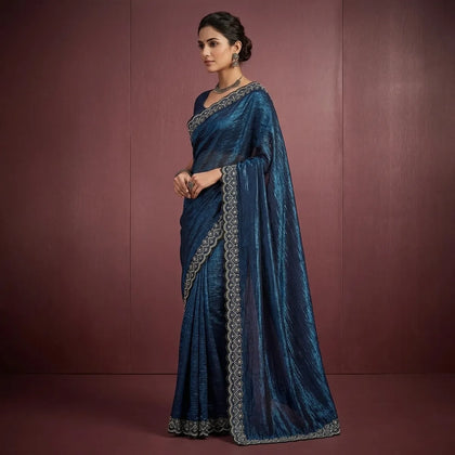Elegant Navy Blue Stone Work Saree with Designer Border | Premium Party Wear Saree