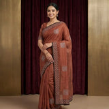 Elegant Brown Stone Work Saree with Designer Border | Party Wear & Festive Collection