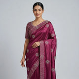 Elegant Wine Purple Stone Work Saree for Party, Wedding & Festive Wear