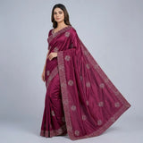 Elegant Wine Purple Stone Work Saree for Party, Wedding & Festive Wear
