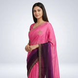 Elegant Pink & Purple Stone Work Saree with Designer Border | Premium Party Wear Saree