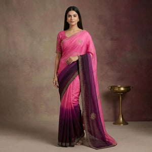 Elegant Pink & Purple Stone Work Saree with Designer Border | Premium Party Wear Saree
