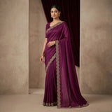 Elegant Wine Purple Stone Work Border Saree for Party & Wedding Wear