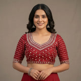 Elegant Maroon Embroidered Readymade Blouse for Women | Designer Party Wear Blouse